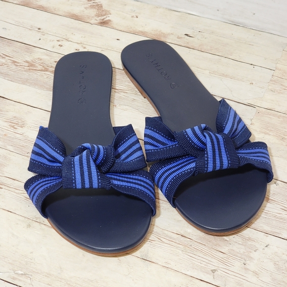 Rothy’s New The Knot in Cobalt Stripe Flat Sandal Slide Womens 8 - Picture 2 of 11